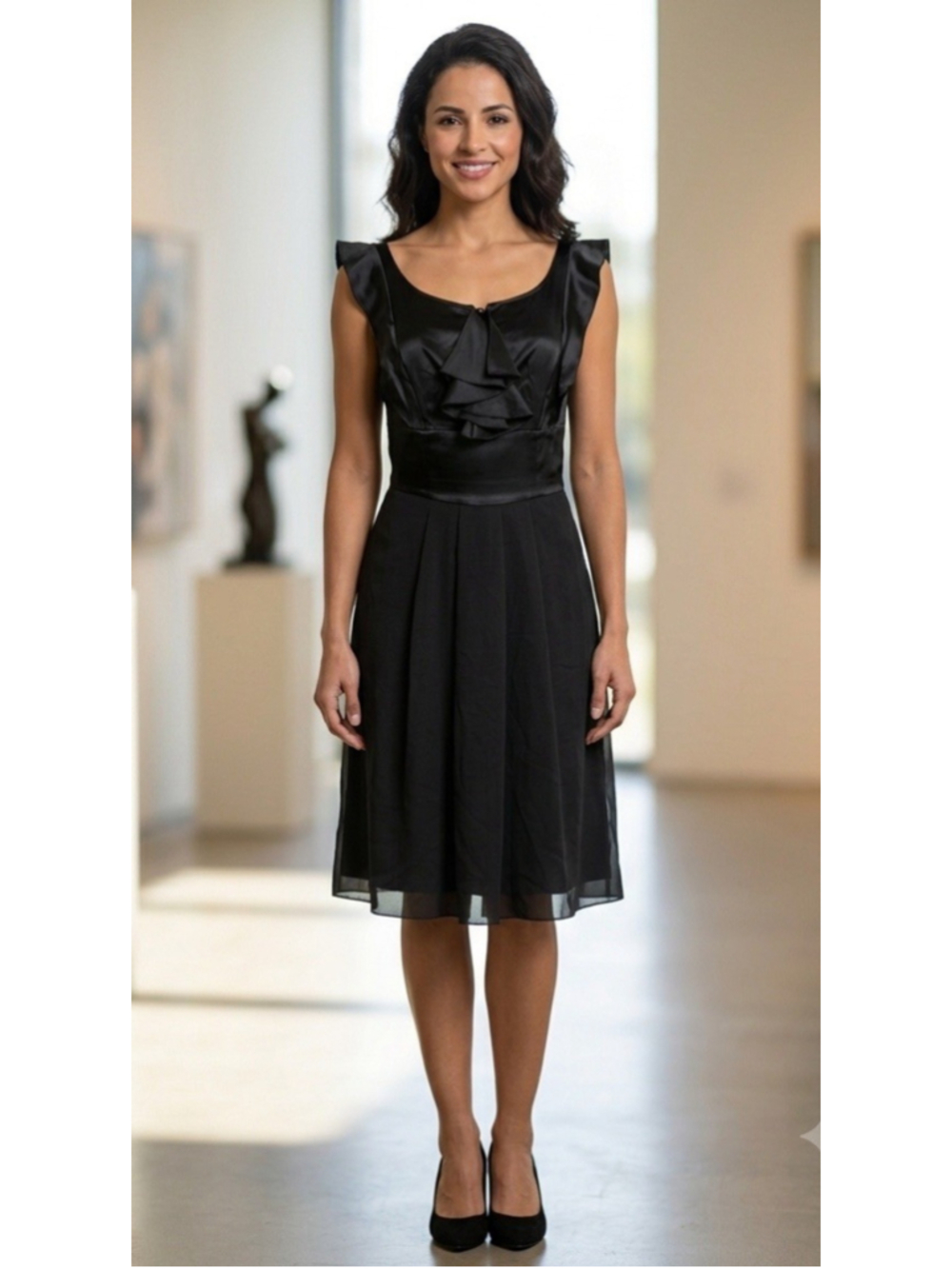 EMPORIO ARMANI Silk Crepe Cocktail Dress Size 38/US 2 Black Luxury Couture VTG